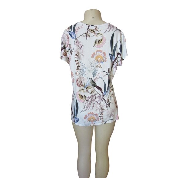 Ted Baker London Short Sleeve Fitted Blouse w Floral Birds Size Large - Picture 4 of 5